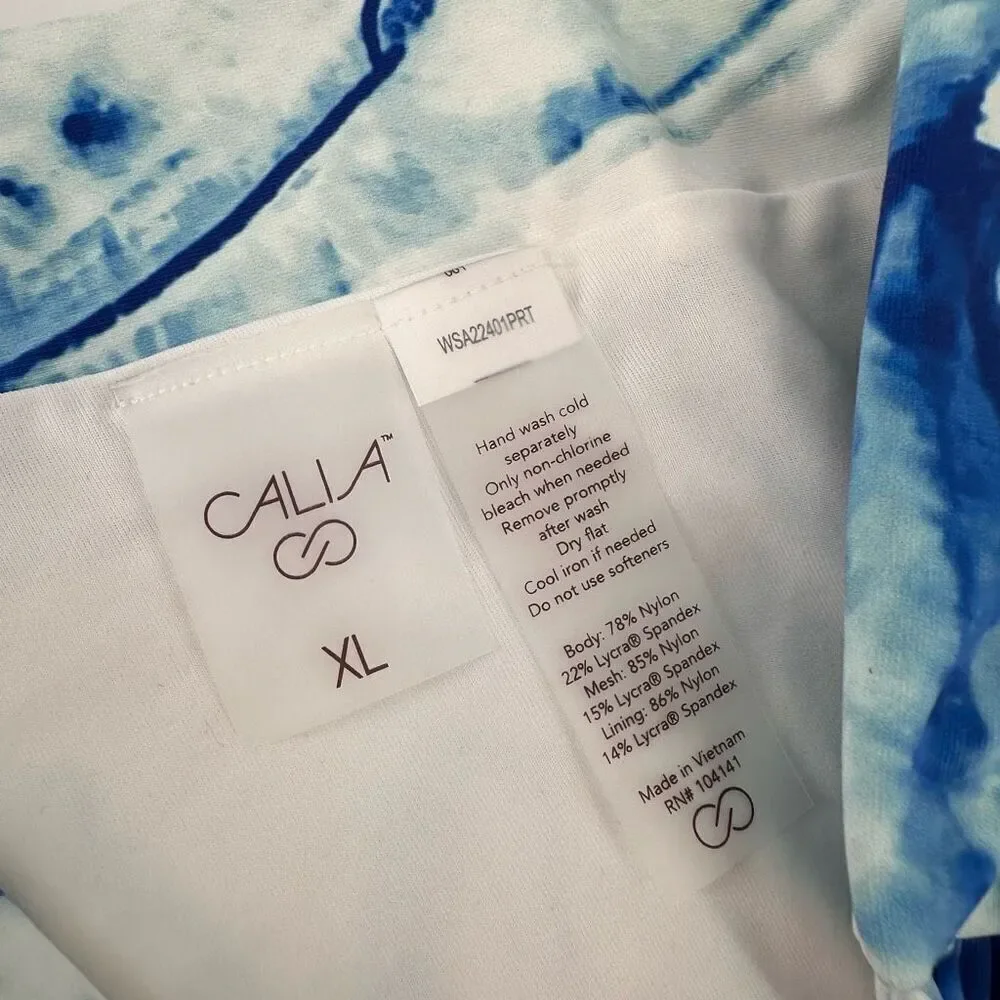 NWT CALIA XL High Waisted Twist Front Swim‎ Bottoms Tummy Control Blue White